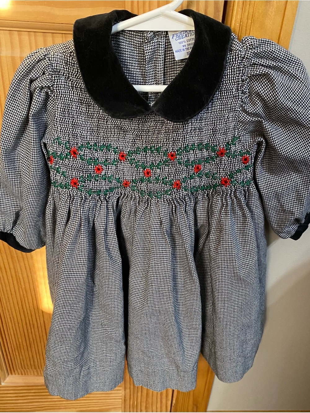 Freddie Creation Vintage Black & White Smocked Floral Girls Formal Dress